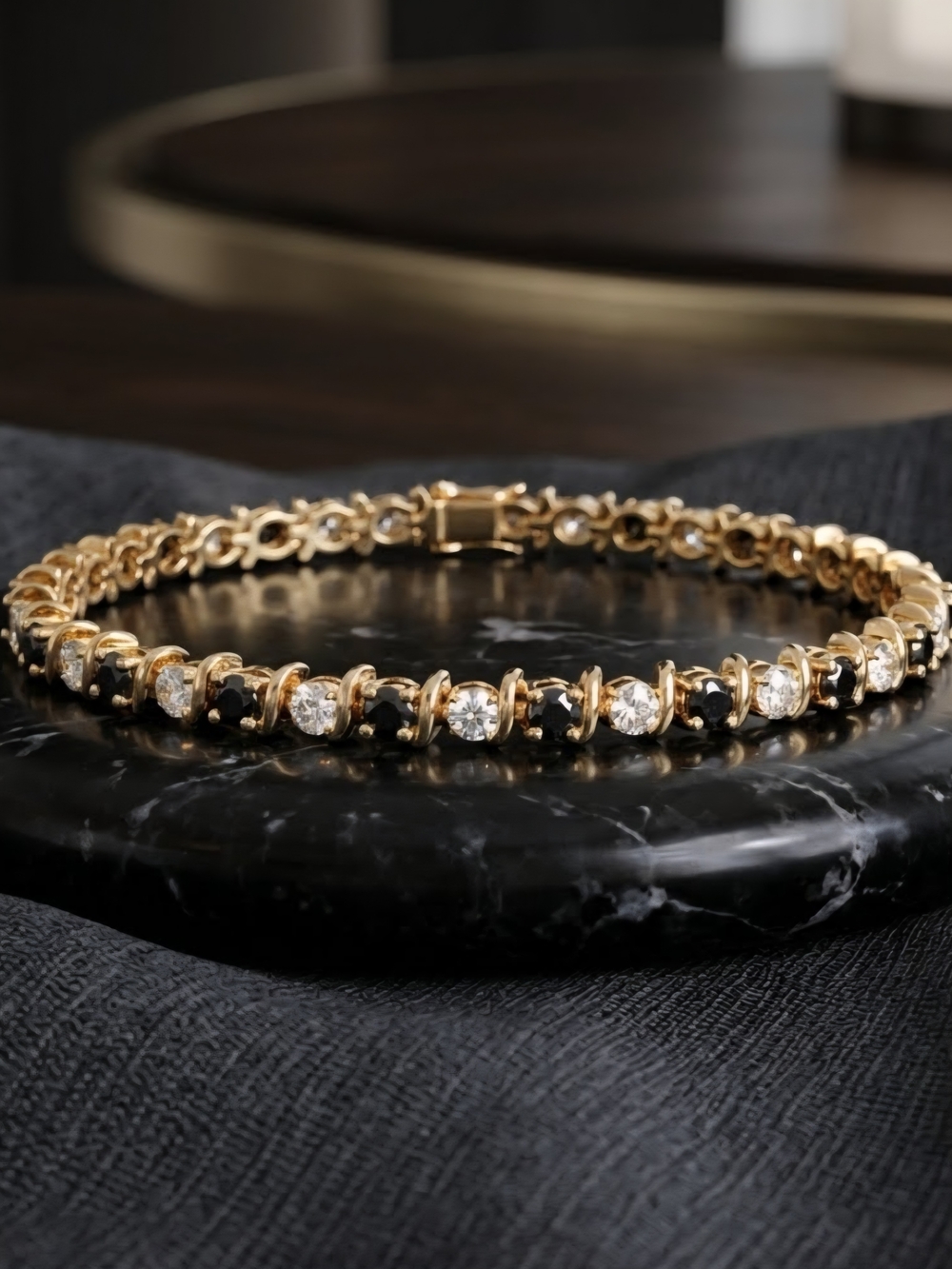 Ross-Simons Sterling Silver Gold Overlay Sapphire Diamond S Link Tennis Bracelet